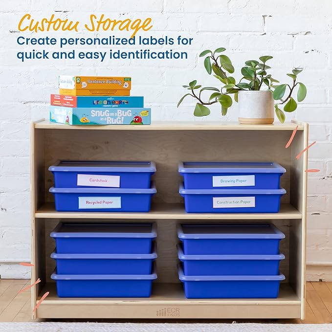 ECR4Kids Letter Size Tray with Lid, Storage Bin, Blue, 10-Piece