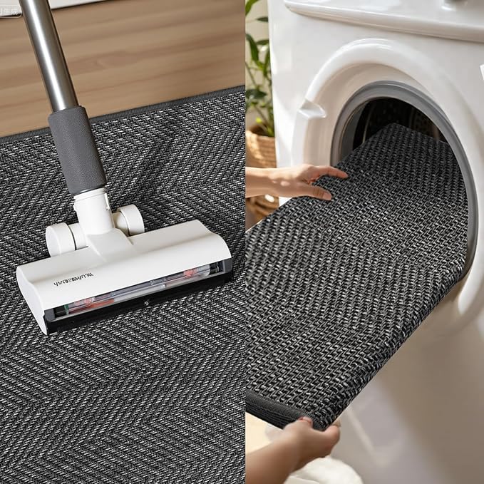 ENHASIV Ultra Thin Indoor Door Mat 24"x36", Washable Door Mat Indoor Entrance, Non Slip Rubber Backing Doormat Low-Profile Inside Entryway Mat, Unique Herringbone Design Entry Mat, Dark Grey (FOLD)