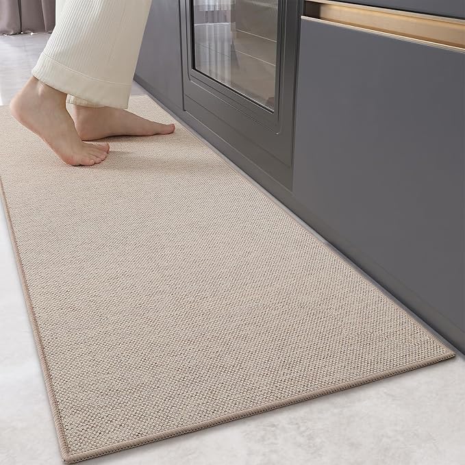 Color&Geometry Kitchen Rugs and Mats Non Slip Washable, Absorbent Woven Kitchen Runner Rug Easy to Clean Kitchen Floor Mats for in Front of Sink, Laundry Room, Hallway, 17”x47”, Beige