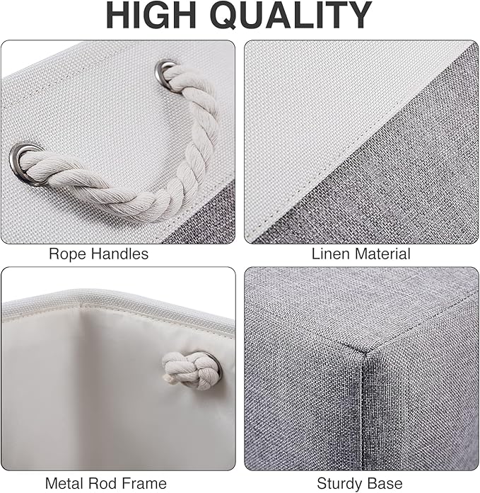 Oterri 6 Pack Cube Storage Bins, Foldable Storage Cubes, 11x11 Inch Fabric Cubes Storage Basket, Decorative Storage Basket for Home, Shelves, Nursery Organizers(Grey/White)