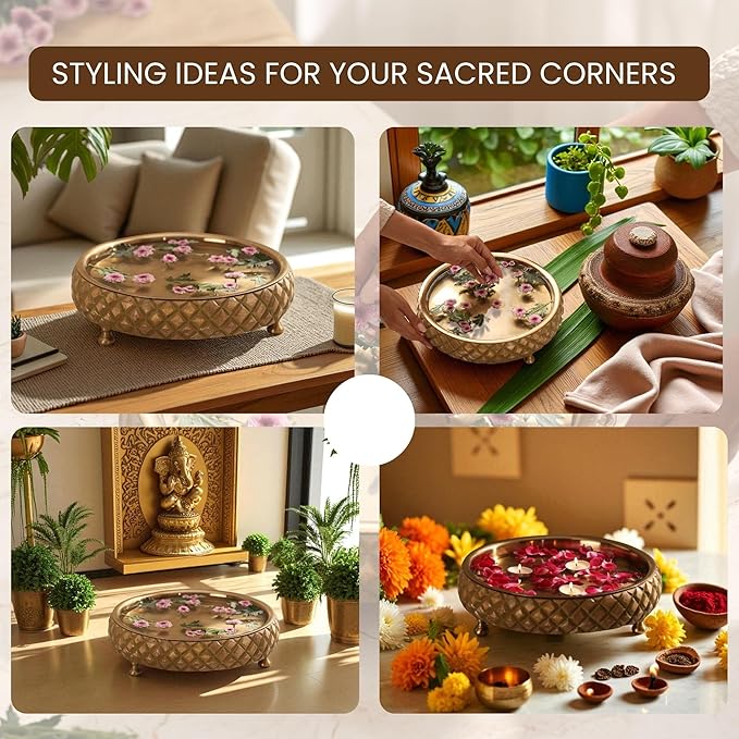 RITUALISTIC Chitra Wooden Urli for Flower Decoration Wooden Urli Bowl for Home Decorations Kitchen Décor Bowl for Decoration Perfect for Festive Occasion & Valentine's day gift | 11.5 inches Gold