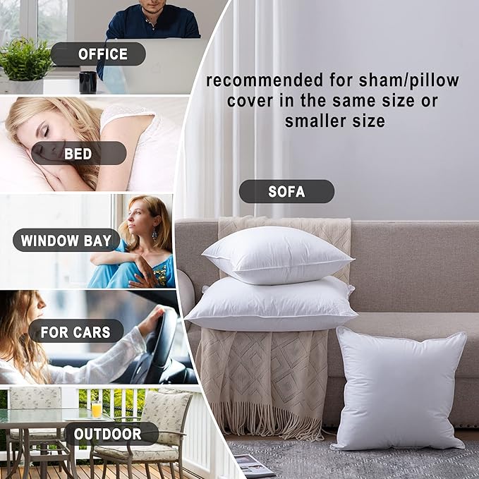 HITO 12x20 Pillow Inserts (Set of 2)- 100% Cotton Covering Down Alternative Throw Pillows White for Couch Bed Sofa