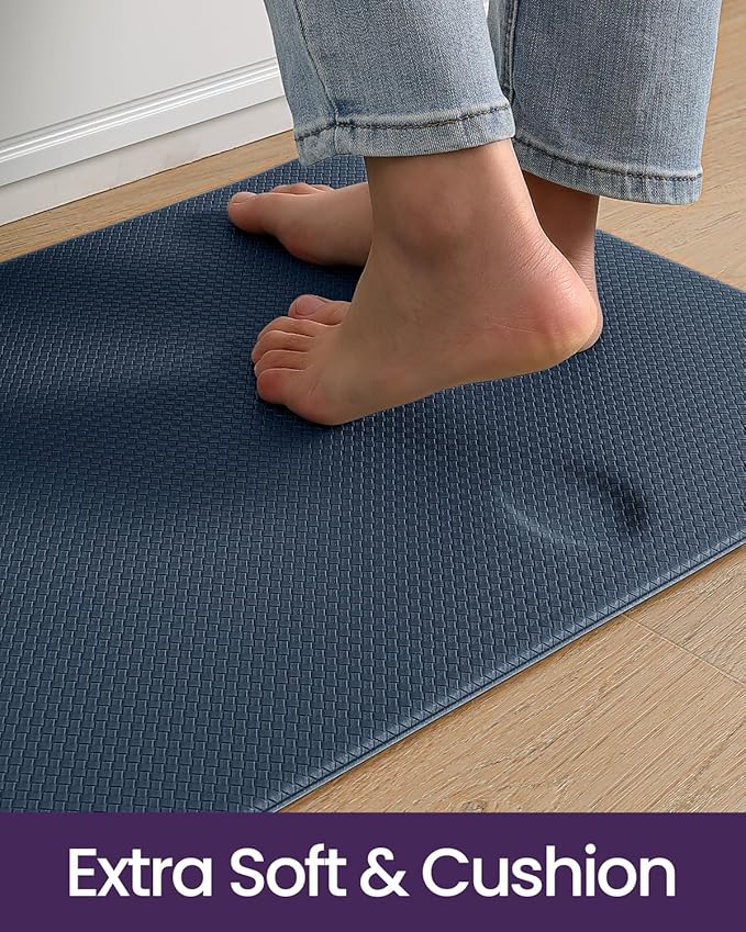 DEXI Kitchen Floor Mats Cushioned Anti Fatigue,17x79,Long Standing Runner Rug Waterproof, Comfort Memory Foam Padded for Front Sink Laundry, Navy
