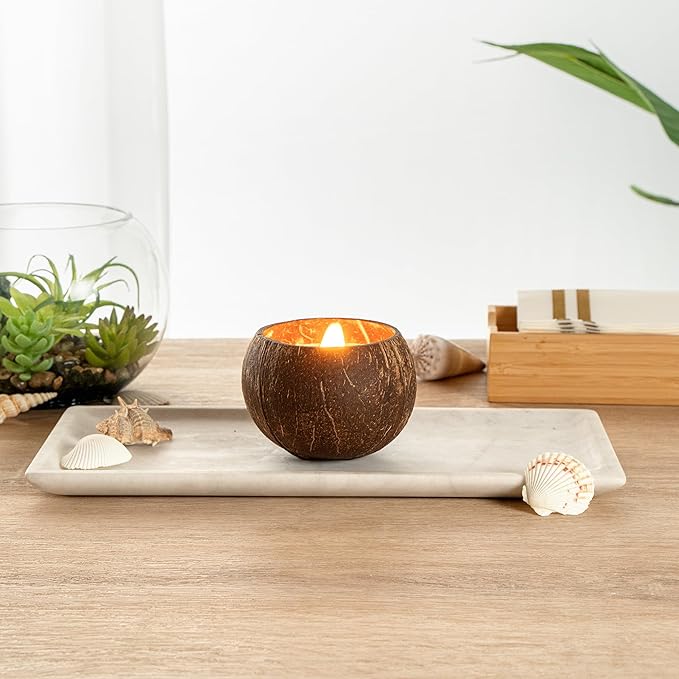 Restaurantware-Coco Casa 3.9 x 2.8 Inch Coconut Shell Candle, 1 Hand Poured Coconut Bowl Candle - Spring Hydrangea Fragrance, Double Wax Blend, Soy Wax Scented, Wooden Wick