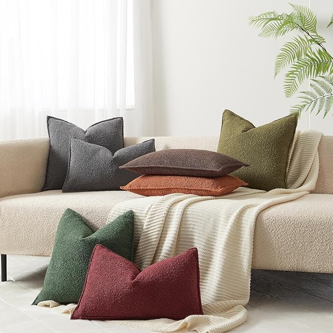 JUSPURBET Brown Decorative Pillow Covers 16x24 Set of 2 Throw Pillow Covers for Couch Sofa Bed Cozy Boucle Textured Lumbar Cushion Covers Cases with Hidden Zipper for Living Room Home Decor