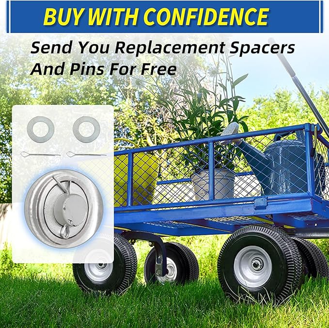 4.10/3.50-4" Flat Free Tire and Wheel, 10" Solid Tire with 5/8" Axle Bore Hole, 2.2" Offset Hub for Hand Truck Garden Wagon Cart Trolley Dolly Lawn Mover Replacement