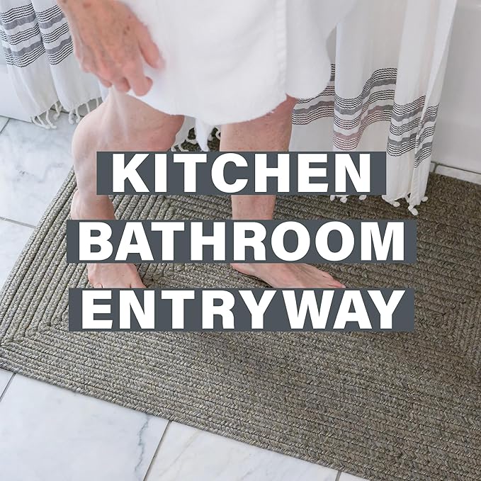 Smoke Grey Small Braided Rug 20"x30" - Rectangle, Indoor Outdoor Washable - Country Decor for Bathrooms and Entryways - Beautiful, Durable, Waterproof, Pet Friendly and Soft