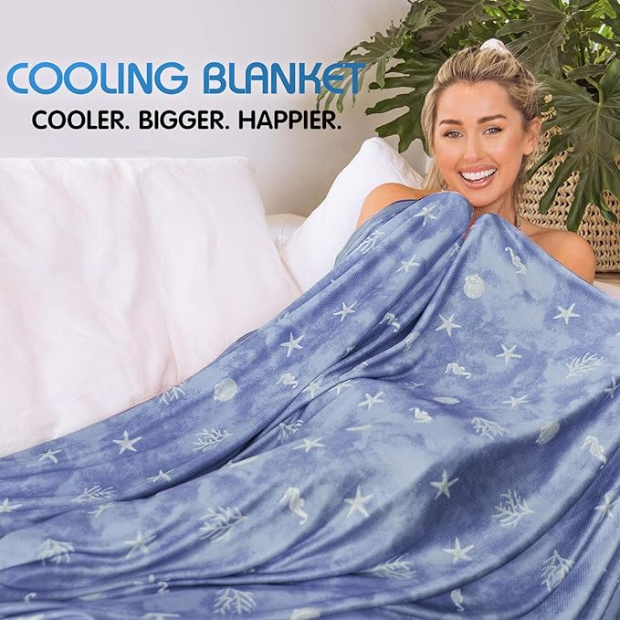 Ailemei Direct Cooling Blanket with Double Sided Cold Effect, Lightweight Breathable Summer Coastal Theme Bed Blankets, Transfer Heat to Keep Body Cool for Hot Sleepers and Night Sweats, 60“x90”