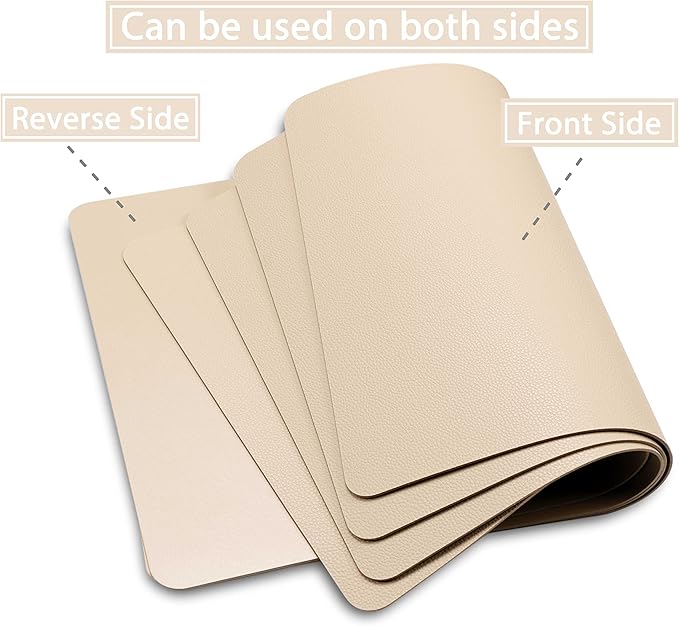 Wipeable Placemats Leather Table Mats Waterproof Heat-Resistant Easy to Clean for Dining Table Set Kitchen Table (2, Buff)