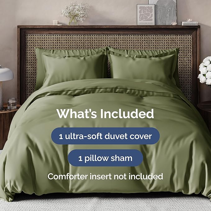 Duvet Cover Twin/Twin XL Size Set - Extra Soft Duvet Cover 68 x 90 with 1 Pillow Sham - Hotel Luxury, Easy Care and Fade Free with Zipper Closures & Ties - Comfy, Breathable Bedding Set (Sage Green)