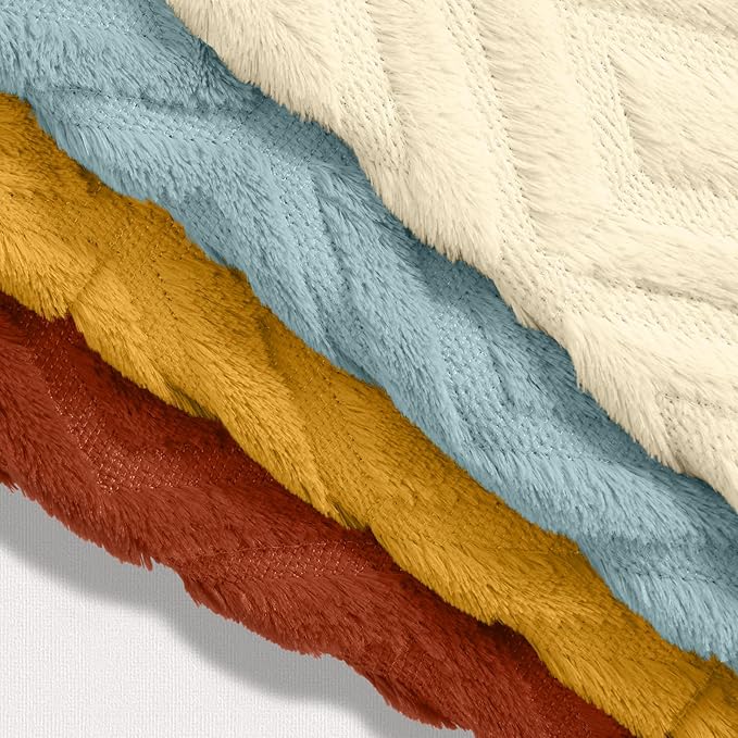 decorUhome Pack of 4 Faux Fur Throw Pillow Covers 16x16, Soft Decorative Couch Pillow Covers with Velvet Back for Modern Sofa Living Room, Yellow/Rust