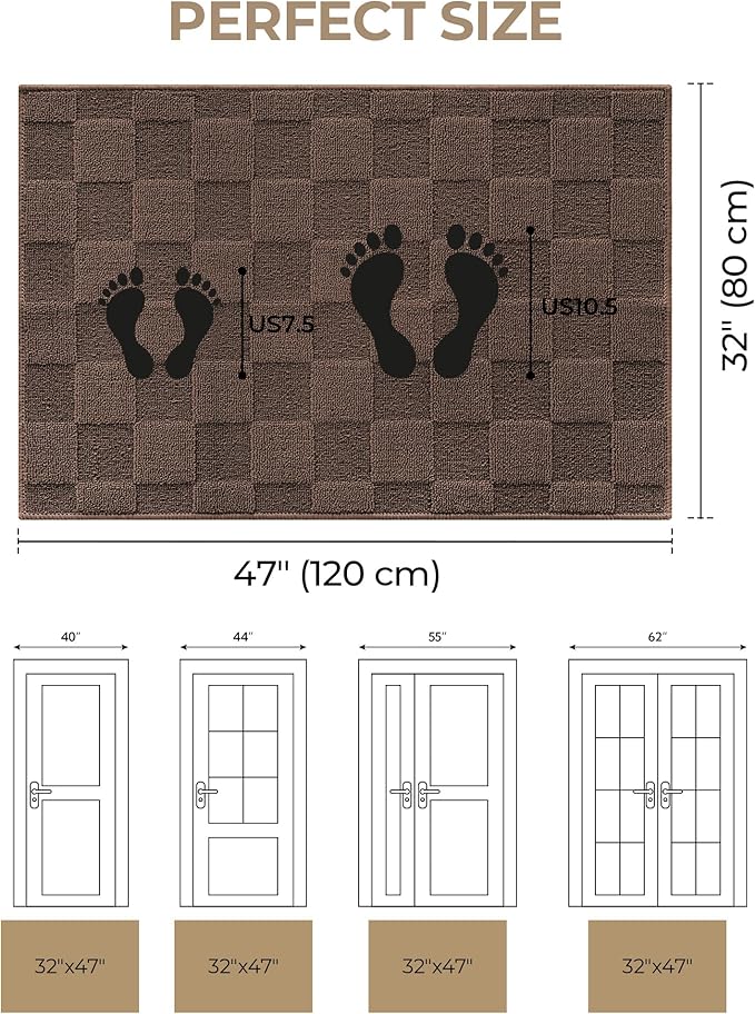 GRANNY SAYS Front Door Mat Outside Entrance, Door Mats for Entryway, Welcome Matt Non-Slip, Large Front Porch Mat Low Profile Resist Dirt, 48"x32", Dark Brown Check