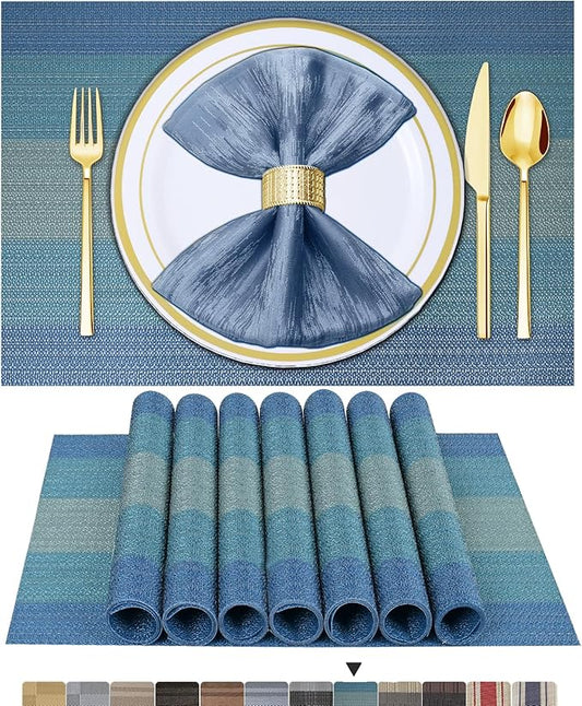 BETEAM Placemats Set of 6, Woven Vinyl Placemat for Dining Table Washable Wipeable Kitchen Place Mats Durable Indoor Outdoor Table Mats