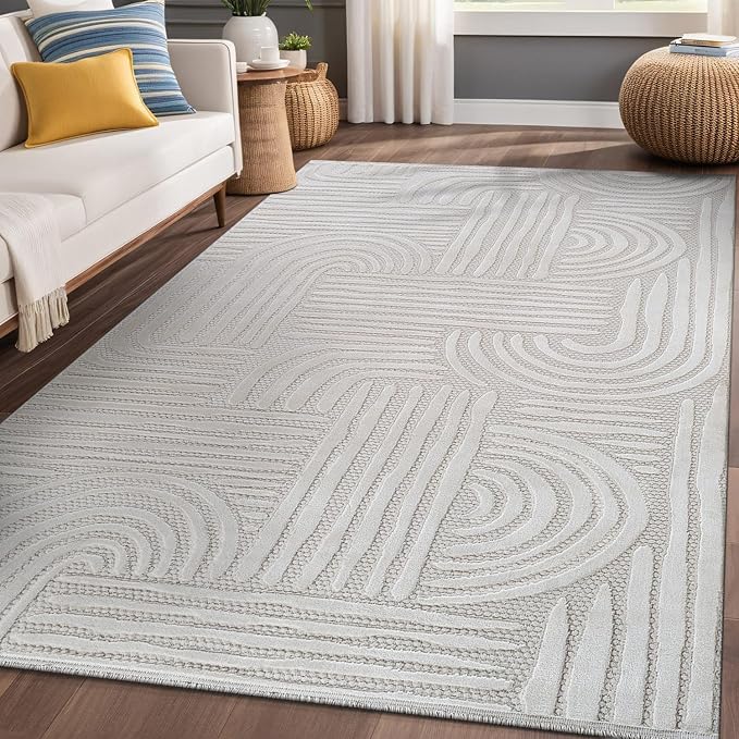 Modern Indoor Rug Orbit 4x6 Area Rugs for Living Room Luxury Kitchen Bedroom Durable Soft Geometric Durable Low and High Pile Stain Resistant Non Shedding Area Carpet 4x6