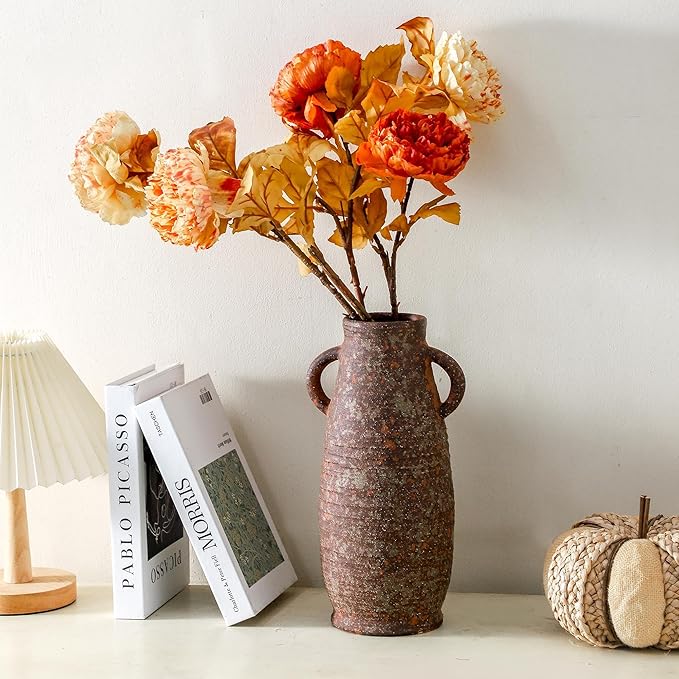 Ceramic Rustic Vase, Farmhouse Decorative Flower Vase for Home Decor, Rusty Vase for Living Room Bedroom Kitchen Office Decor Centerpiece Table Decorations