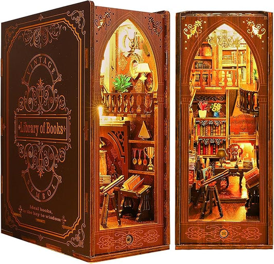 suruim DIY Book Nook Kit Bookend Puzzle Miniature Nook Library Bookshelf Insert Bookends Decoration Books Ornaments Gifts for Adults(Library)