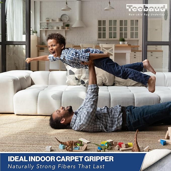 2' x 11' Non-Slip Rug Pad, Reversible Gripper, Non Skid Pads for Hardwood, Vinyl, Tile, Laminate Floors, Keep Area Rugs Secure, Natural Materials Safe for Indoor Flooring, ¼” Thick