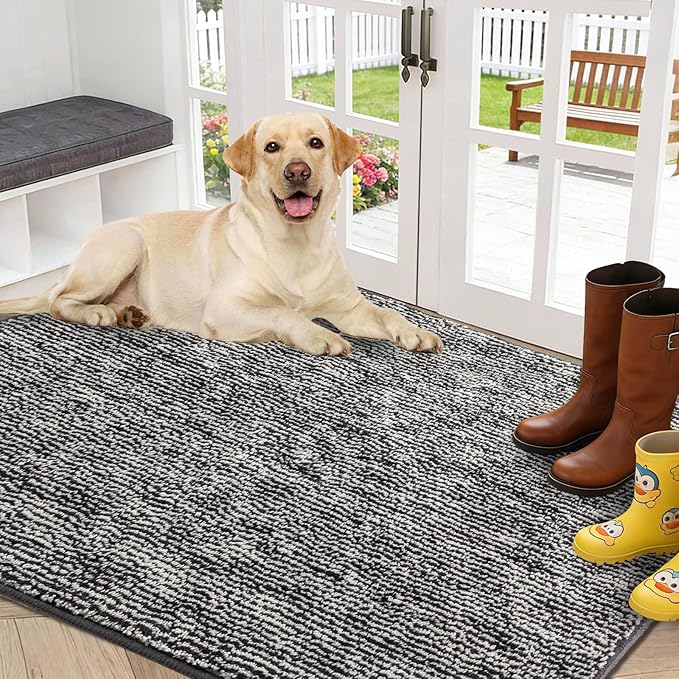 REFETONE Indoor Doormat, Front Door Mat 32"x40" Absorbent Rubber Backing Non Slip Back Door Mats, Washable Low-Profile Inside Floor Mat Door Rugs for Entryway, Resist Dirt Mud Mat for Dogs, Black
