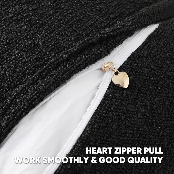 HAUSSY Set of 2 24x24 Decorative Throw Pillow Covers, Soft Cozy European Pillow Shams Textured Boucle, Home Decor for Couch Bed Living Room, Black