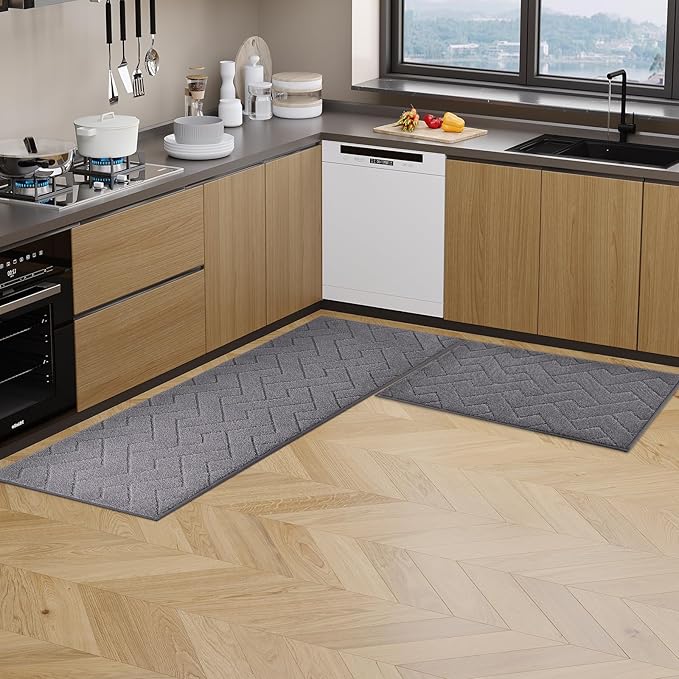 Machine Washable Kitchen Rugs 24" x 70", Non-Slip Kitchen Runner Rugs Mats for Floor, Absorbent Comfort Standing Mats for Kitchen, Sink, Laundry and Hallway, Rolled Packaging, Grey
