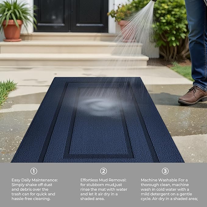 GRANNY SAYS Front Door Mat Outside Entrance, Welcome Matt Non-Slip, Outdoor Door Mats for Entryway, Long Front Porch Mat Low Profile Resist Dirt Easy to Clean, 47" x 32", Deep Blue