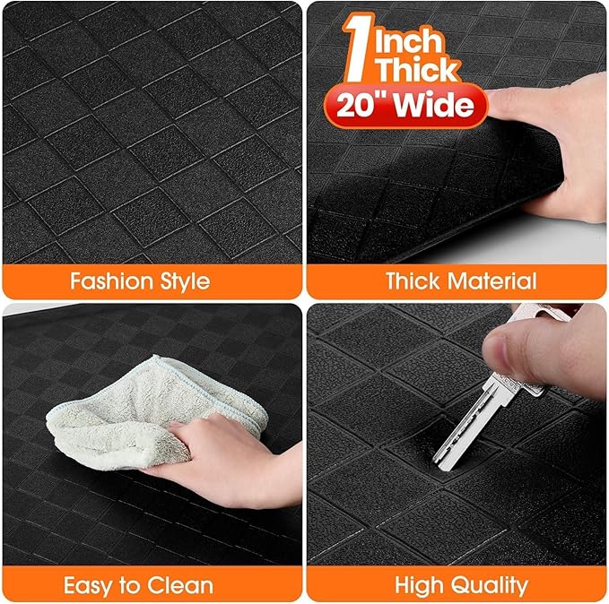 StepRite 1” Thick Kitchen Mats for Floor, Anti Fatigue Kitchen Rugs, Non-Slip,Heavy Duty Waterproof Kitchen Rug, Standing Desk Mat, Gifts for Friends, Family, Home, Kitchen, Office (72" x 20", Black)