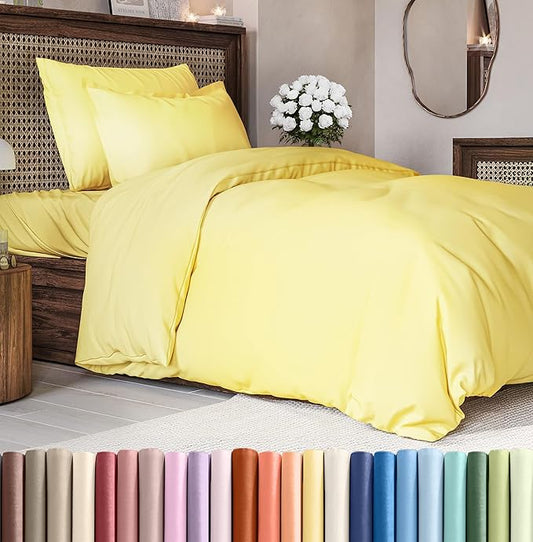 Duvet Cover Twin/Twin XL Size Set - Extra Soft Duvet Cover 68 x 90 with 1 Pillow Sham - Hotel Luxury, Easy Care and Fade Free with Zipper Closures & Ties - Comfy, Cozy Breathable Bedding Set (Yellow)