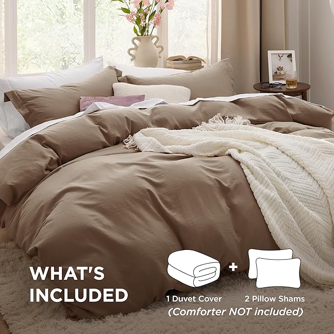 Bedsure Deep Khaki Duvet Cover Queen Size - 3 Pieces Prewashed Cotton-Like Extra Soft Bedding Set, Includes 1 Duvet Cover 90x90 Inches with Zipper Closure & 2 Pillow Shams, Comforter Not Included