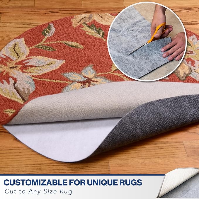 4' x 6' Non-Slip Rug Pad, Reversible Gripper, Non Skid Pads for Hardwood, Vinyl, Tile, Laminate Floors, Keep Area Rugs Secure, Natural Materials Safe for Indoor Flooring, ¼” Thick