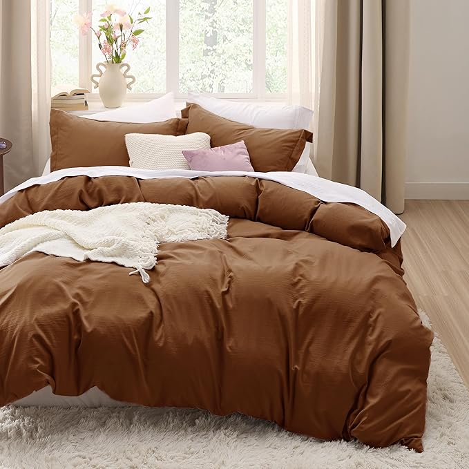 Bedsure Brown Duvet Cover Twin/Twin XL Size - 2 Pieces Prewashed Cotton-Like Extra Soft Bedding Set, Includes 1 Twin Duvet Cover 68x90 Inches with Zipper Closure & 1 Pillow Sham, No Comforter