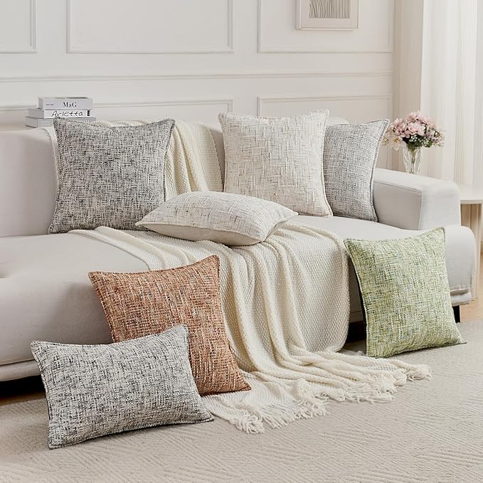 FUTEI Cream Decorative Throw Pillow Covers 18x18 Inch Set of 2,Soft Chenille Tweed Textured Cushion Case,Modern Home Decor for Couch Bed Living Room