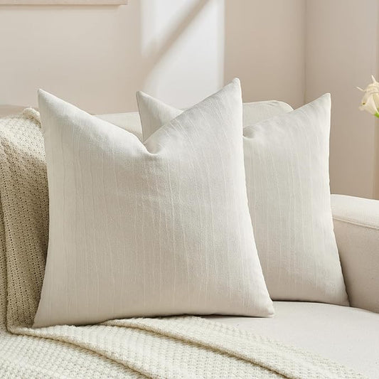 FUTEI Cream Chenille Decorative Throw Pillow Covers 26x26 Inch Set of 2,Soft Crushed Striped Texture Euro Pillow Sham,Modern Home Decor for Couch Bed Living Room