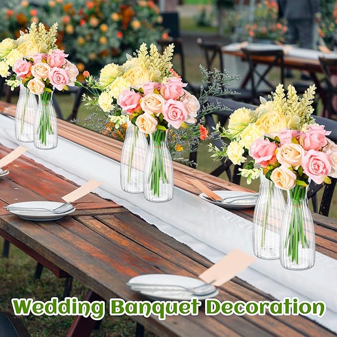 Mumufy 24 Pcs Plastic Bud Vases Bulk Small Clear Container for Flowers Height Shatterproof Bud Vase for Centerpieces Wedding Home Table Decorations Formal Dinners(2.64 x 6.69 Inch)