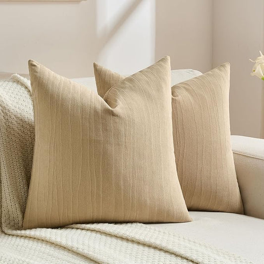 FUTEI Apricot Chenille Decorative Throw Pillow Covers 22x22 Inch Set of 2,Soft Crushed Striped Texture Cushion Case,Modern Home Decor for Couch Bed Living Room