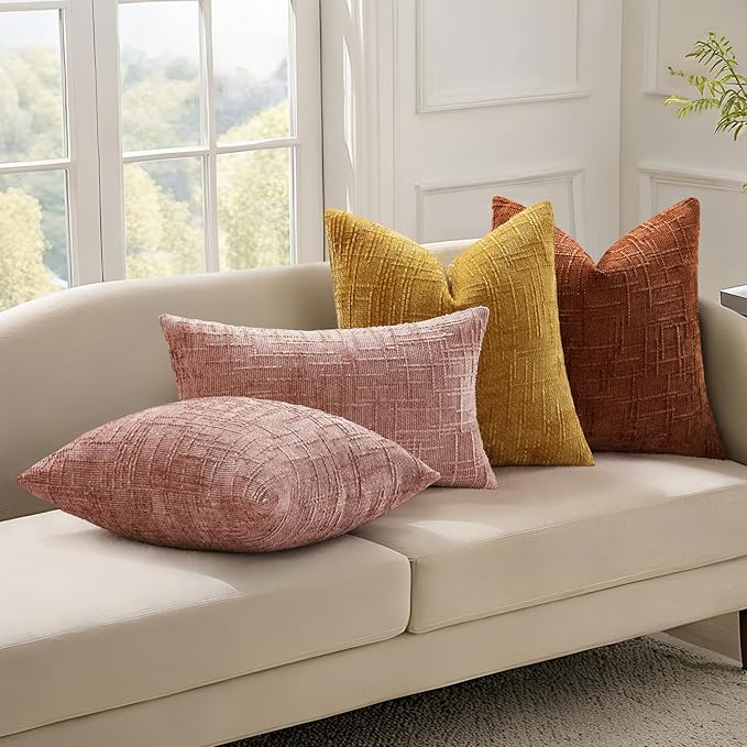 decorUhome Spring Pink Chenille Throw Pillow Covers 12x20 Set of 2 Textured Slubby Couch Pillow Covers Farmhouse Accent Neutral Decorative Pillow Cases for Bed Sofa Living Room Valentines