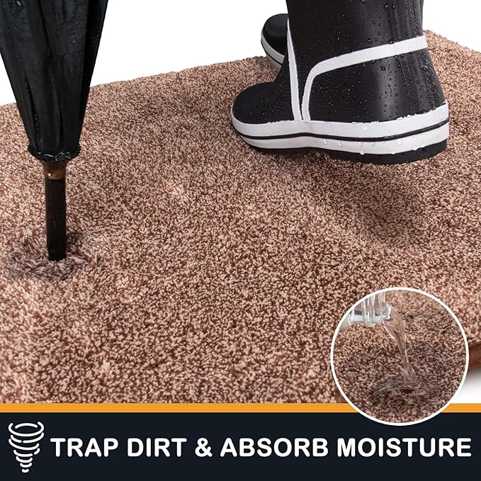 PURRUGS Dirt Trapping Door Mat 24" x 35.5", Non-Slip Machine Washable Entryway Rug, Dog Doormat, Indoor Front Door Mat, Super Absorbent Entry Rug for Muddy Shoes & Paws, Brown-Light Cream