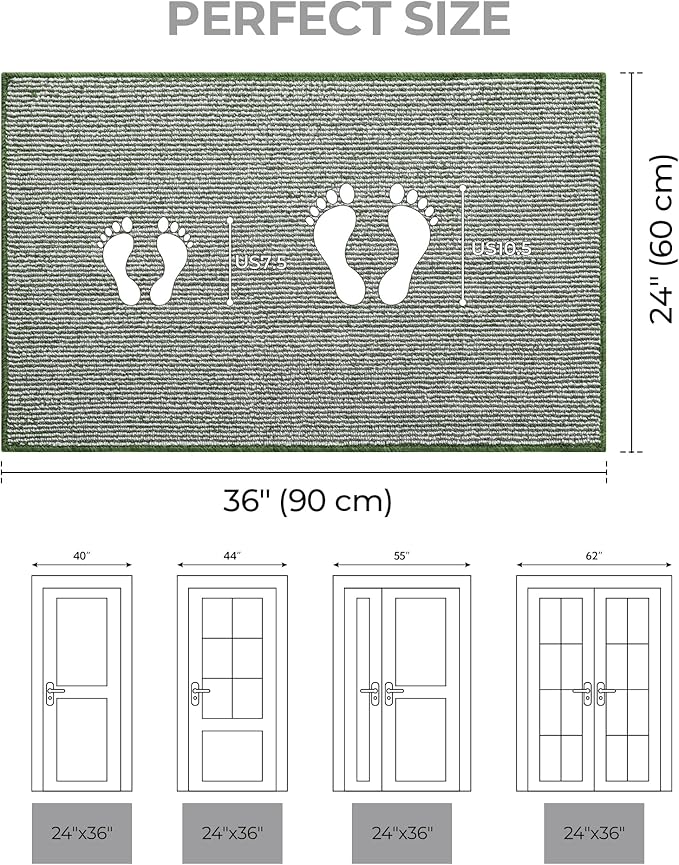 GRANNY SAYS Front Door Mat Outside Entrance, Door Mats for Entryway, Welcome Matt Non-Slip, Entryway Front Porch Mat Low Profile Resist Dirt Easy to Clean, 36"x24", Green Beige