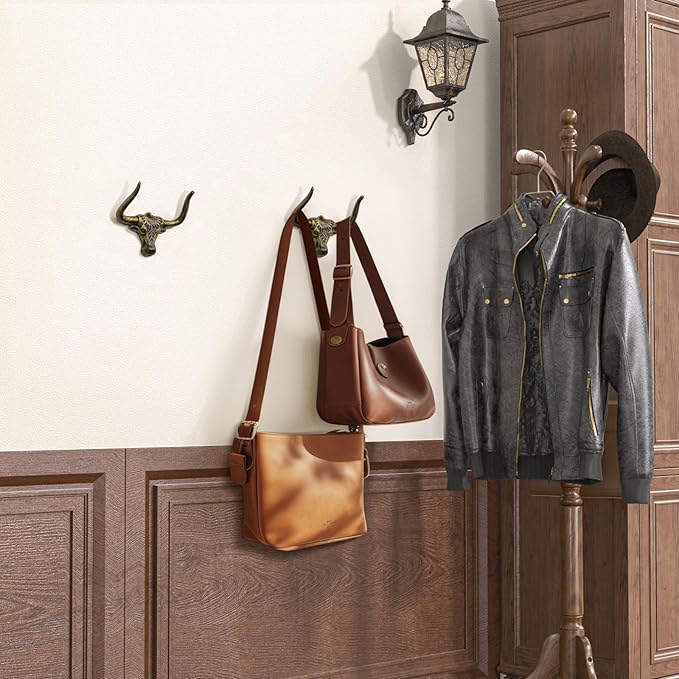 Cowboy Hat Rack for Wall 1 Pack Modern Cast Iron Cowboy Hat Holder Cowgirl Hat Hanger Western Decor Longhorn Wall Hooks Closet Bedroom Living Room Antique Gold Men's Western Gifts