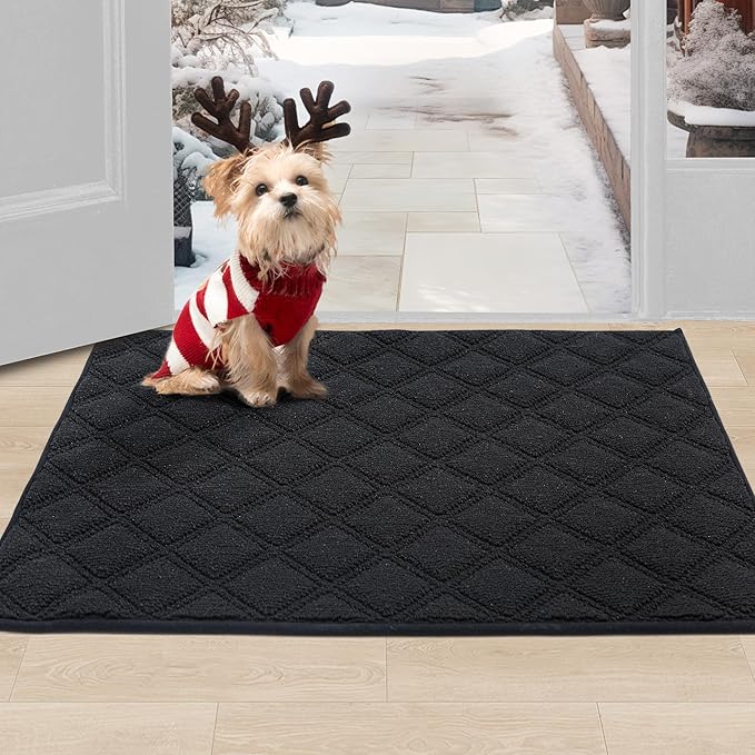 BEQHAUSE Dirt Trapper Door Mat 24" x 36", Non-Slip Washable Doormats Welcome Mat, Dirt Resistant and Absorbent Entrance Mat, Low Profile Floor Mats for Front Back Door, Entryway, Black