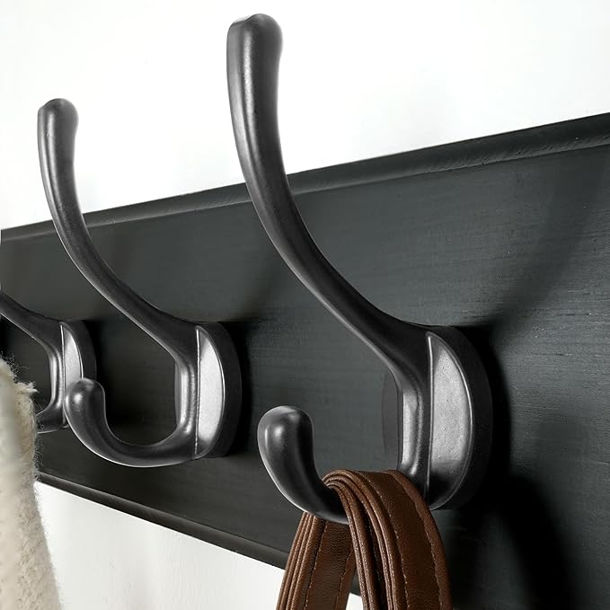 Dseap Coat Rack Wall: 38-1/4" Long, Patented, Heavy-Duty, 10-Double-Hooks Wooden Wall Mounted Coat Rack Coat Hanger Hook Rail for Winter Coats Hat Jacket Clothing, Black