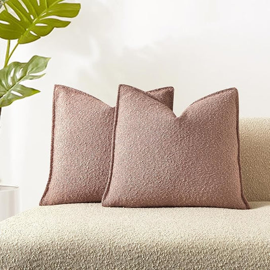 JUSPURBET 22x22 Throw Pillow Covers Set of 2 Decorative Pillow Covers for Couch Sofa Bed Cozy Boucle Textured Cushion Covers Cases with Invisible Zipper for Living Room Home Decor,Jam