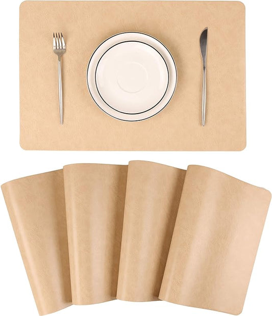 Faux Leather Placemats, Set of 6 PU Table Mats, Easy to Clean, Heat & Stain Resistant for Office Conference Table,Dining Home Decor