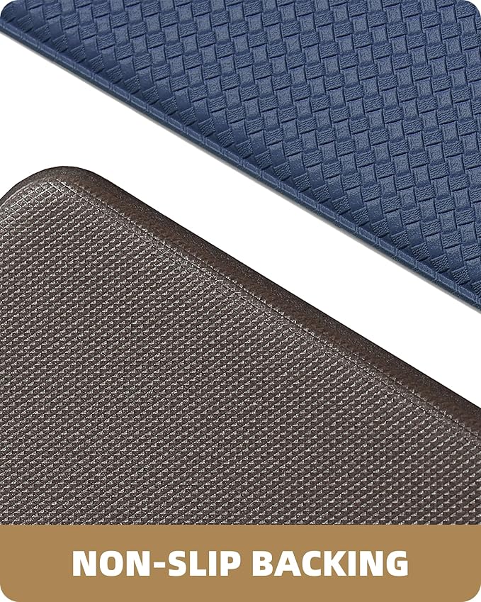Color&Geometry Anti Fatigue Cushion Padded Kitchen Mat for Floor - 17x29+17x59,Easy Clean, Waterproof & Oil Proof, Anti Slip, Foam Rubber Runner Rug for Front Sink Comfort Standing, Blue Set of 2