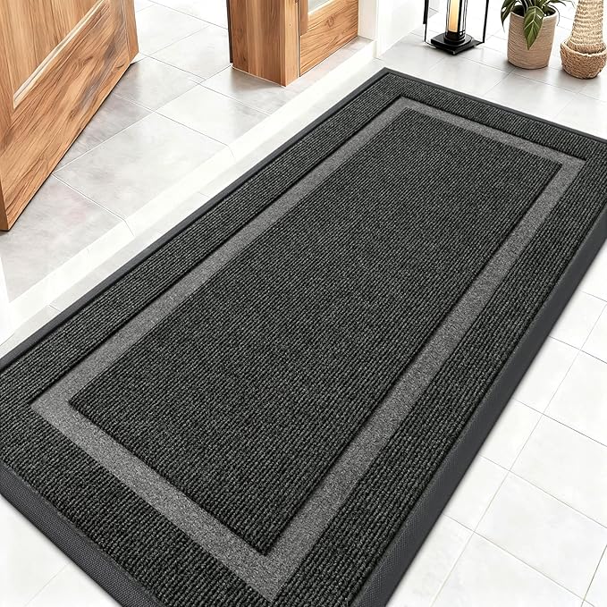 OLANLY Front Door Mat Indoor Outdoor Entrance, Waterproof All-Season, All-Weather Doormat, Sturdy Natural Rubber, Fade Resistant, Low Profile, Easy Clean Patio Porch Entryway Mat, 47x23, Black