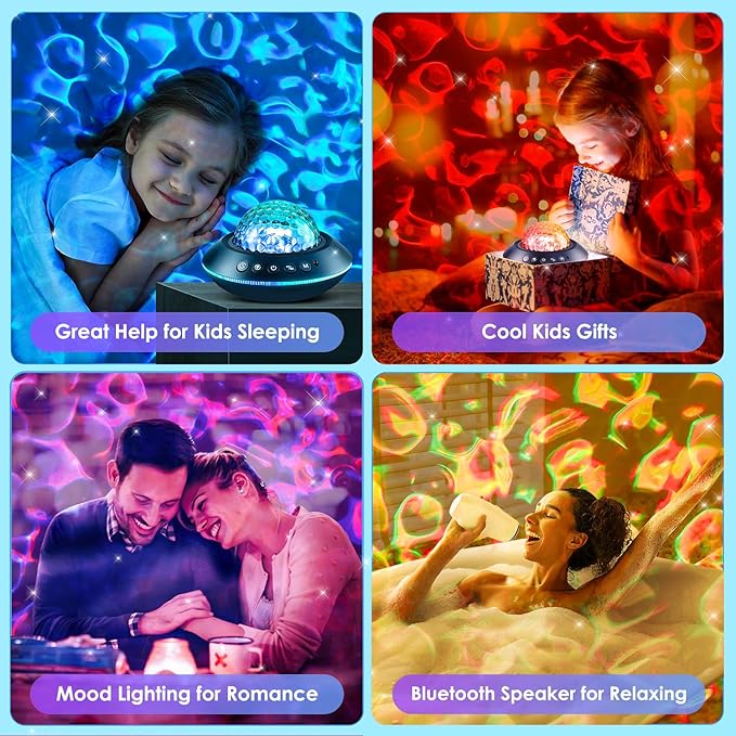 Mubarek Galaxy Projector for Bedroom, White Noises & Bluetooth Night Light Projector,360° Full Coverage Ceiling Projector Galaxy Light Projector,Remote Timer Night Sky Projector Ocean Light Projector