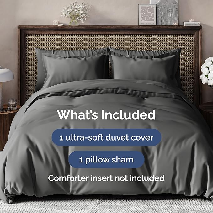 Duvet Cover Twin/Twin XL Size Set - Extra Soft Duvet Cover 68 x 90 with 1 Pillow Sham - Hotel Luxury, Easy Care and Fade Free w/ Zipper Closures & Ties - Comfy, Cozy Breathable Bedding Set (Charcoal)