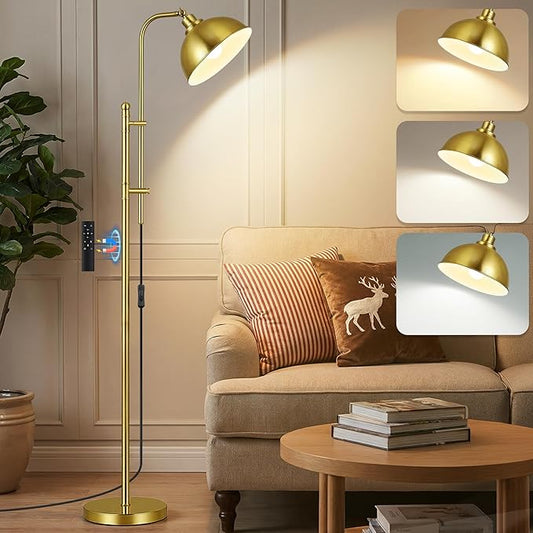 LANICHO Gold Floor Lamp, Industrial Modern Standing Lamp with Remote Control, 71" Height Adjustable, Finish Rustic Farmhouse Tall Reading Lamp for Bedroom, Over Couch Arched Reading Light