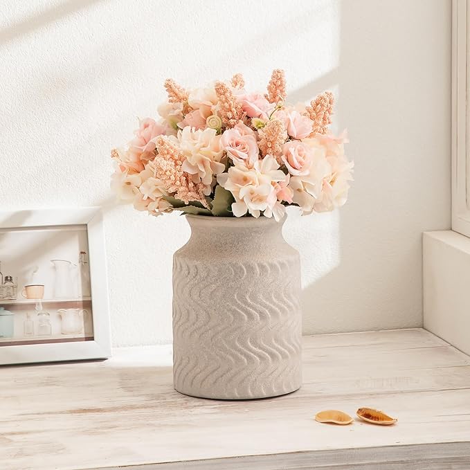Farmhouse Vases for Decor - Ceramic Kitchen Tools Holder Organizer - 7.8 in Vintage White vase - Rustic Vase - Table Pedestal Cylinder Vases for Centerpieces - Decoration Vase by Lyeec