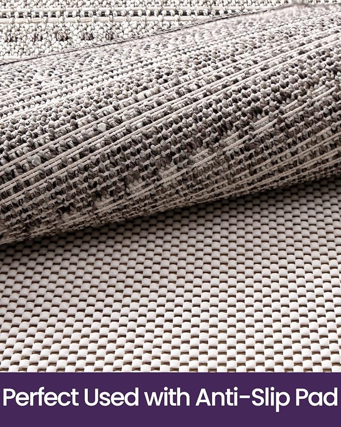 DEXI Dirt Trapper Door Mat, 48x72 Washable Doormat, Dirt Resistant and Absorbent, Easy Clean Low-Profile Floor Rugs for Entryway, Front Door, and Inside Entrance, Striped Grey