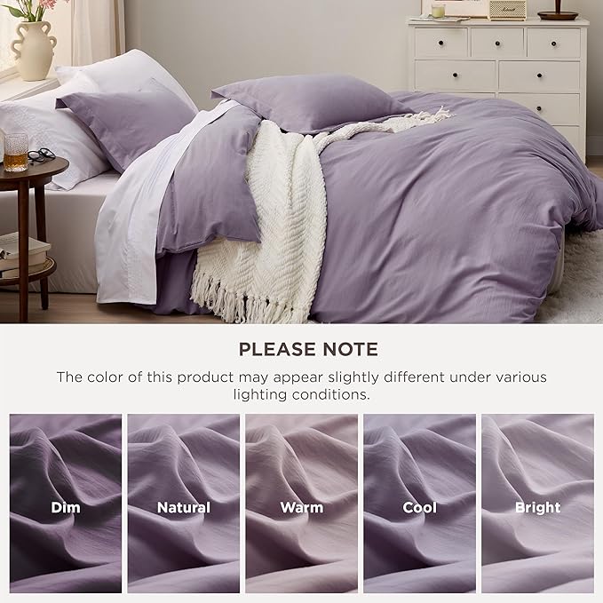 Bedsure Grayish Purple Duvet Cover Queen Size - 3 Pieces Prewashed Cotton-Like Extra Soft Bedding Set, Includes 1 Duvet Cover 90x90 Inches with Zipper Closure & 2 Pillow Shams, Comforter Not Included